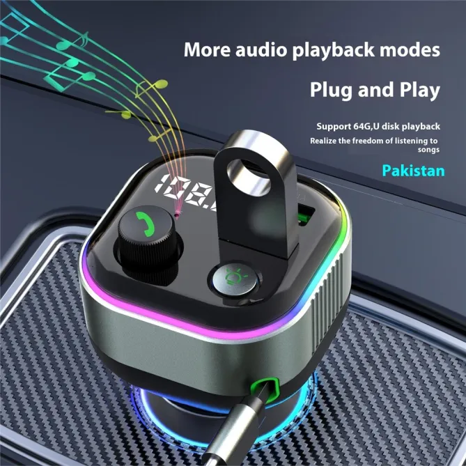 Transmetteur FM Bluetooth Chargeur Voiture 65W Câble Rétractable