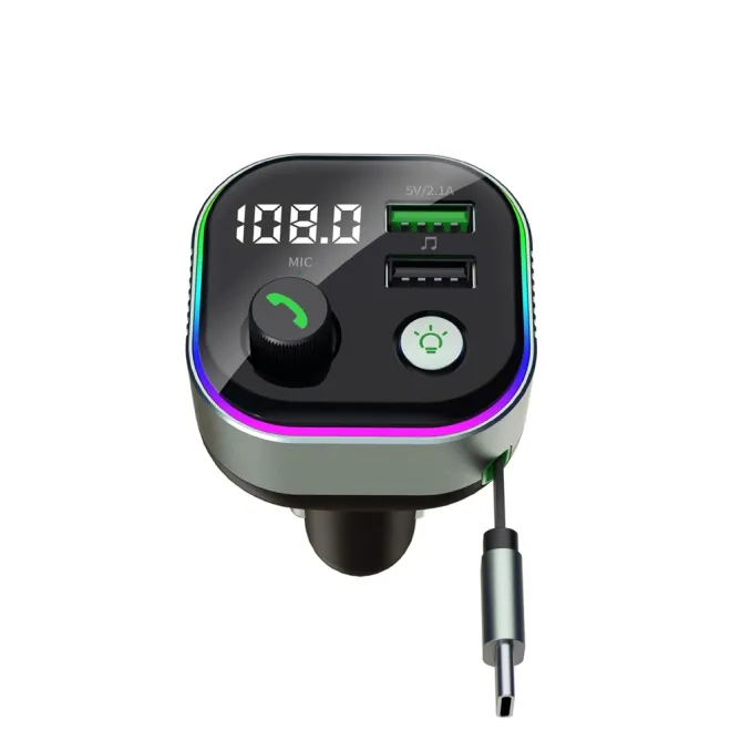 Transmetteur FM Bluetooth Chargeur Voiture 65W Câble Rétractable
