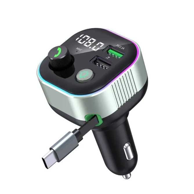 Transmetteur FM Bluetooth Chargeur Voiture 65W Câble Rétractable