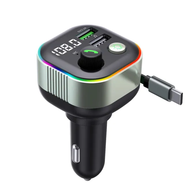 Transmetteur FM Bluetooth Chargeur Voiture 65W Câble Rétractable