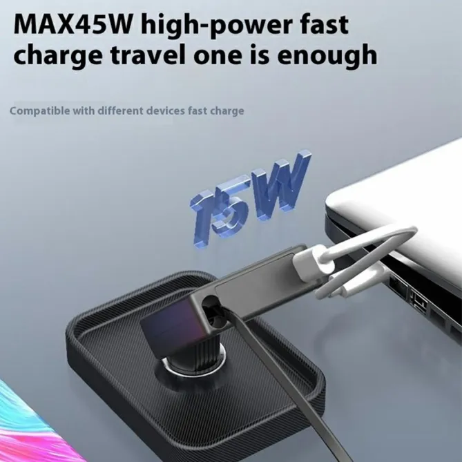 Chargeur Voiture Compact Câble USB-C Enrouleur 30W