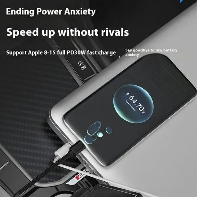 Chargeur Voiture Compact Câble USB-C Enrouleur 30W