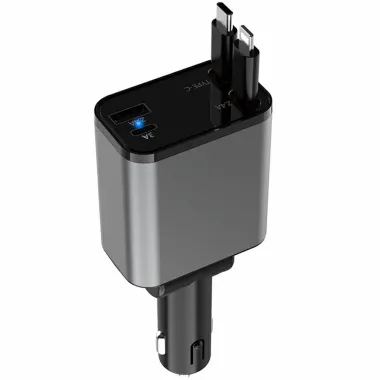Chargeur Voiture Alliage Câbles Duo Rétractables 52W