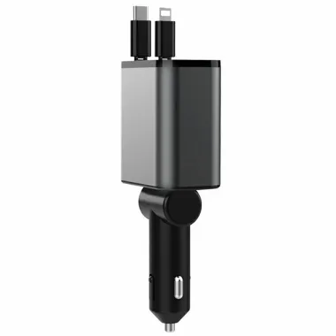 Chargeur Voiture Alliage Câbles Duo Rétractables 52W