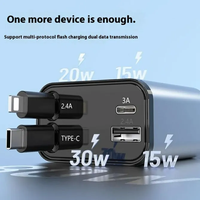 Chargeur Voiture Alliage Câbles Duo Rétractables 52W