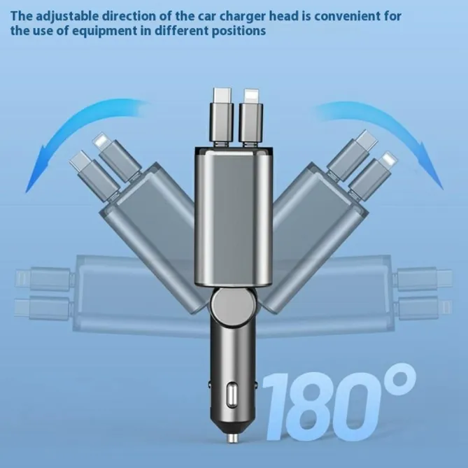 Chargeur Voiture Alliage Câbles Duo Rétractables 52W