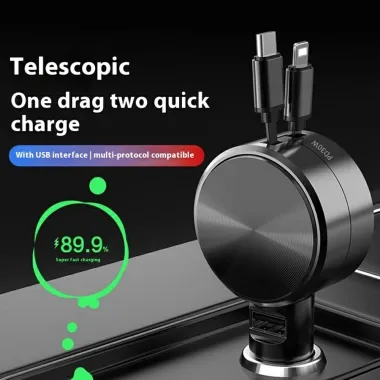 Chargeur Voiture Finition CD Câbles Duo Rétractables