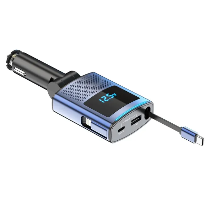 Chargeur Voiture 65W Câble USB-C Rétractable 1 Mètre
