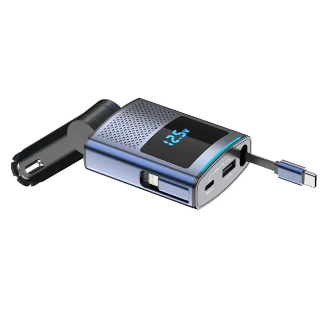 Chargeur Voiture 65W Câble USB-C Rétractable 1 Mètre