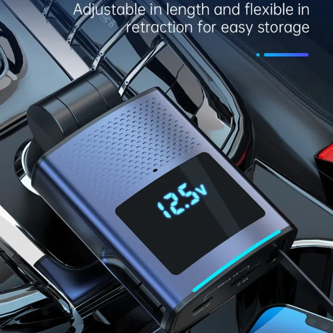 Chargeur Voiture 65W Câble USB-C Rétractable 1 Mètre