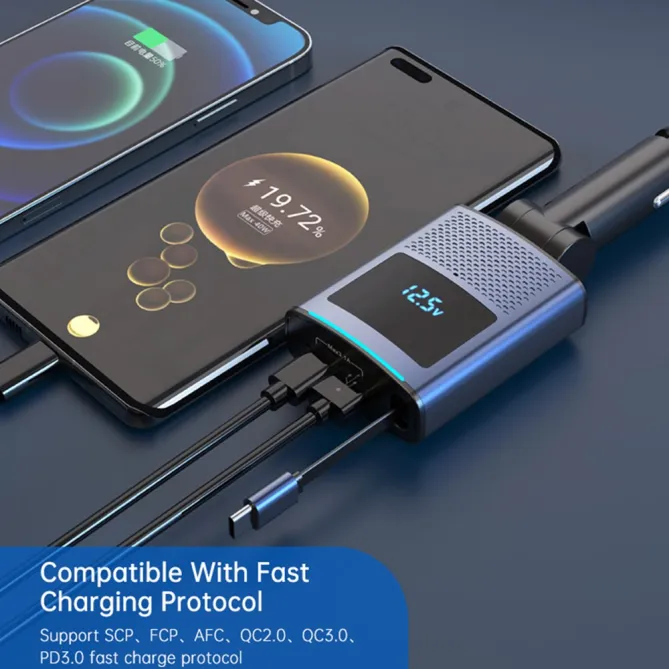 Chargeur Voiture 65W Câble USB-C Rétractable 1 Mètre