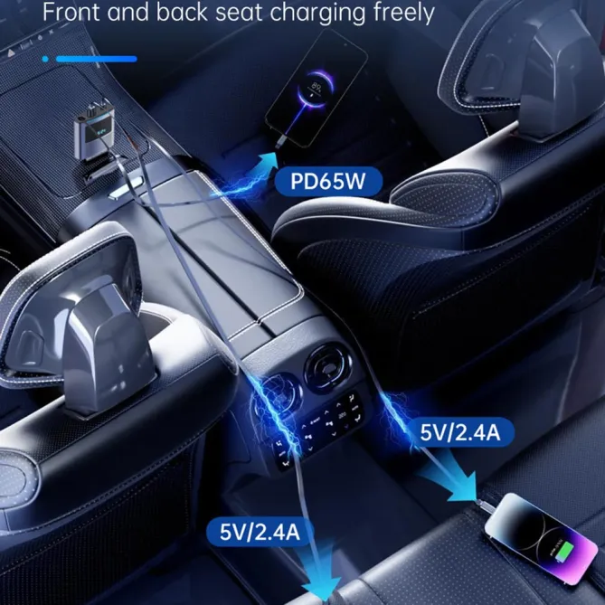 Chargeur Voiture 65W Câble USB-C Rétractable 1 Mètre