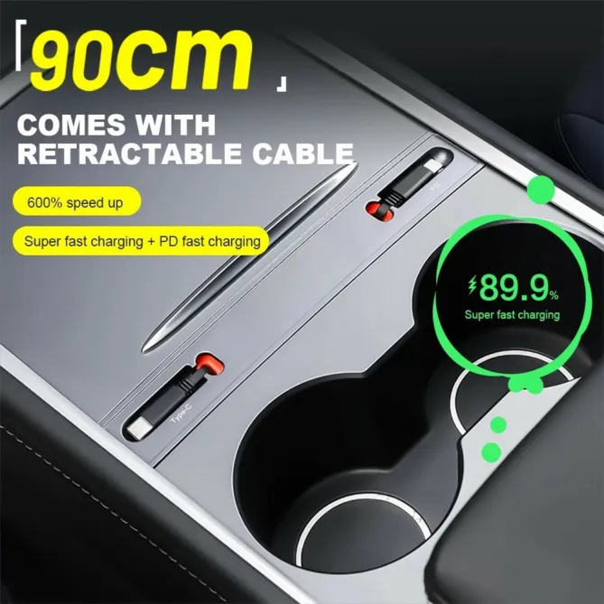 Hub Console Centrale Tesla Model 3 et Y Câbles Rétractables