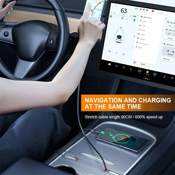Hub Console Centrale Tesla Model 3 et Y Câbles Rétractables