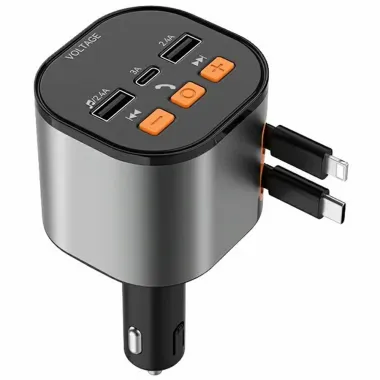 Transmetteur FM Tête Rotative 5 Sorties Câbles Rétractables