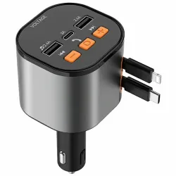 Transmetteur FM Tête Rotative 5 Sorties Câbles Rétractables