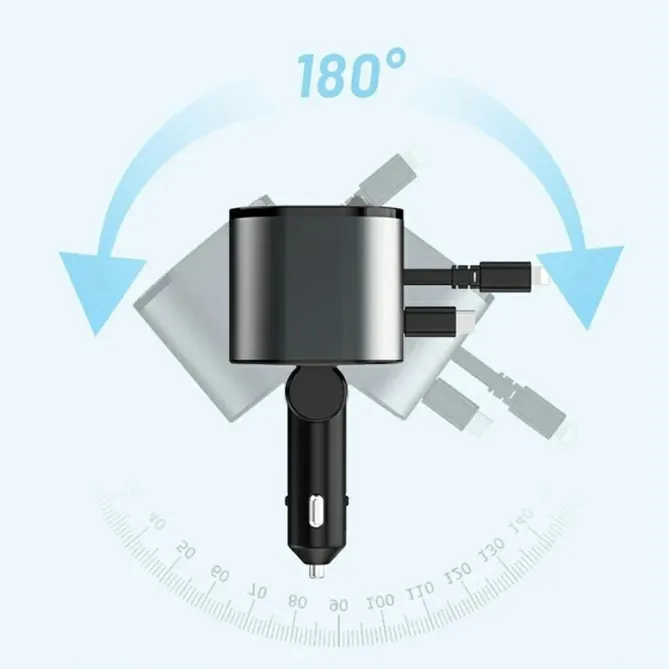 Transmetteur FM Tête Rotative 5 Sorties Câbles Rétractables