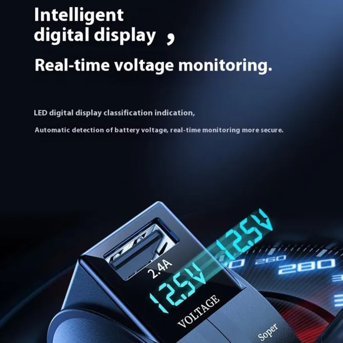 Chargeur Voiture Galet 60W Écran LED Câbles Rétractables
