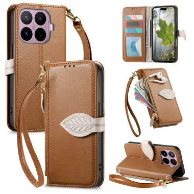 Housse Xiaomi 17T Pro Fermoir Feuille et Poche Zippée