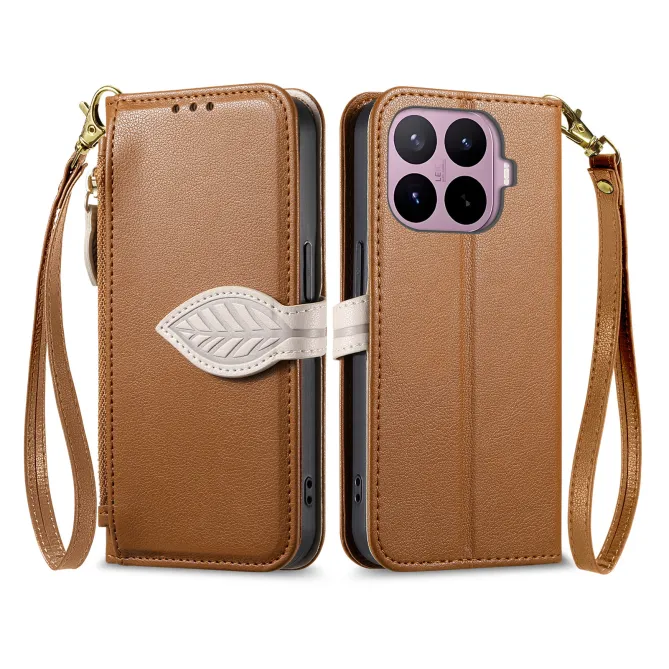 Housse Xiaomi 17T Pro Fermoir Feuille et Poche Zippée