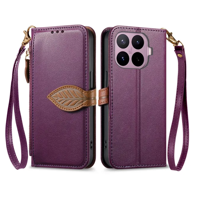 Housse Xiaomi 17T Pro Fermoir Feuille et Poche Zippée
