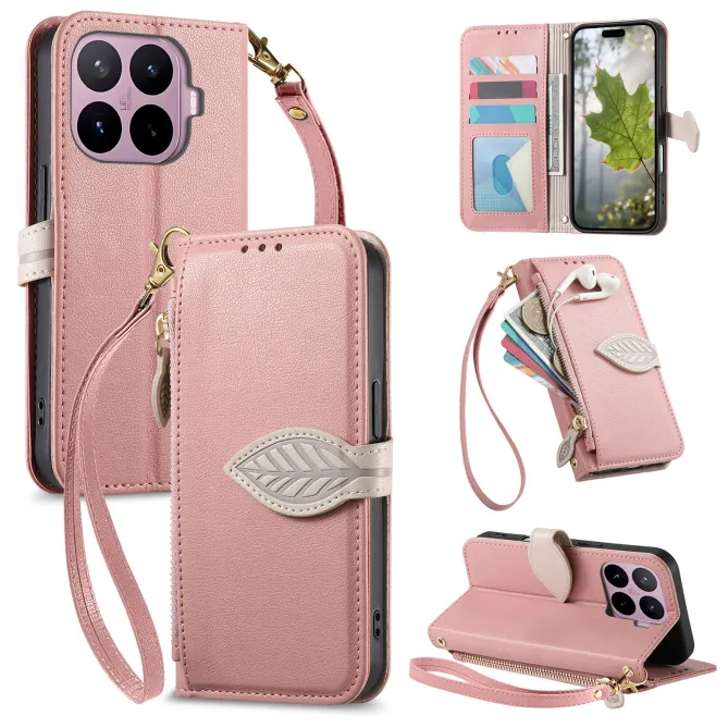Housse Xiaomi 17T Pro Fermoir Feuille et Poche Zippée