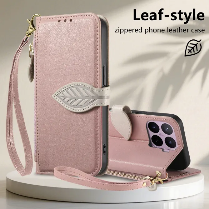 Housse Xiaomi 17T Pro Fermoir Feuille et Poche Zippée
