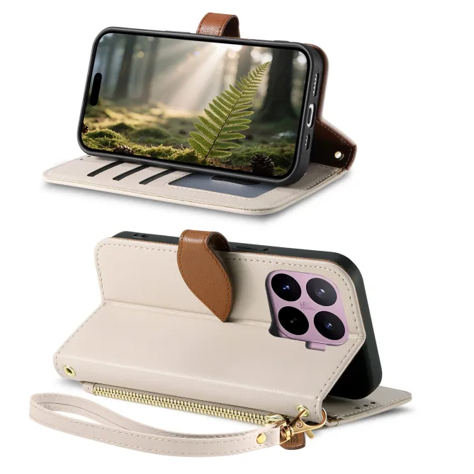 Housse Xiaomi 17T Pro Fermoir Feuille et Poche Zippée