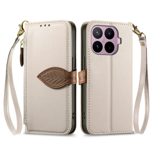 Housse Xiaomi 17T Pro Fermoir Feuille et Poche Zippée
