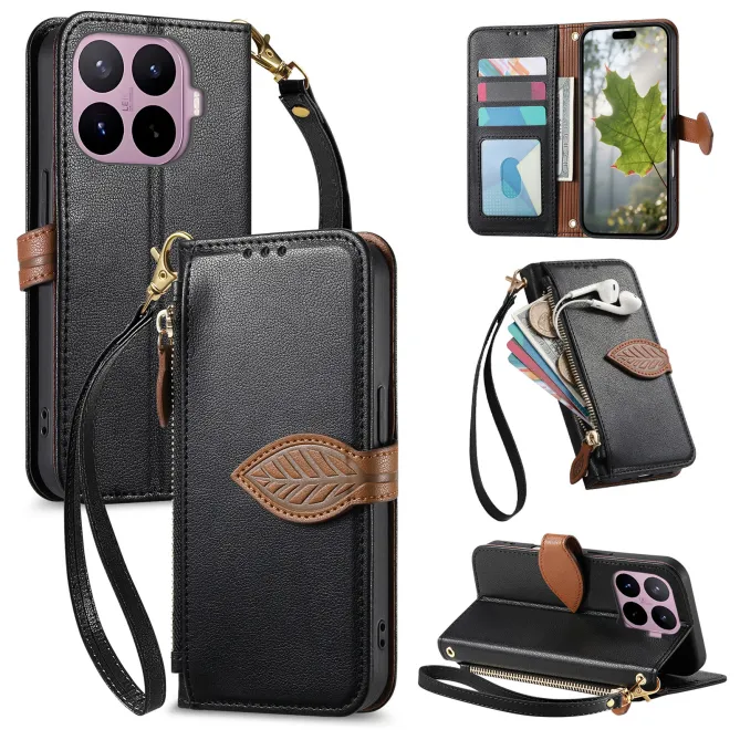 Housse Xiaomi 17T Pro Fermoir Feuille et Poche Zippée