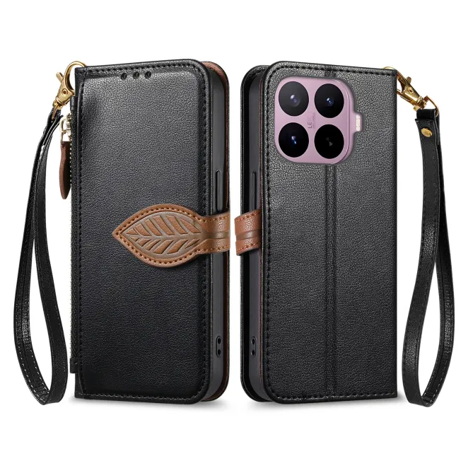 Housse Xiaomi 17T Pro Fermoir Feuille et Poche Zippée
