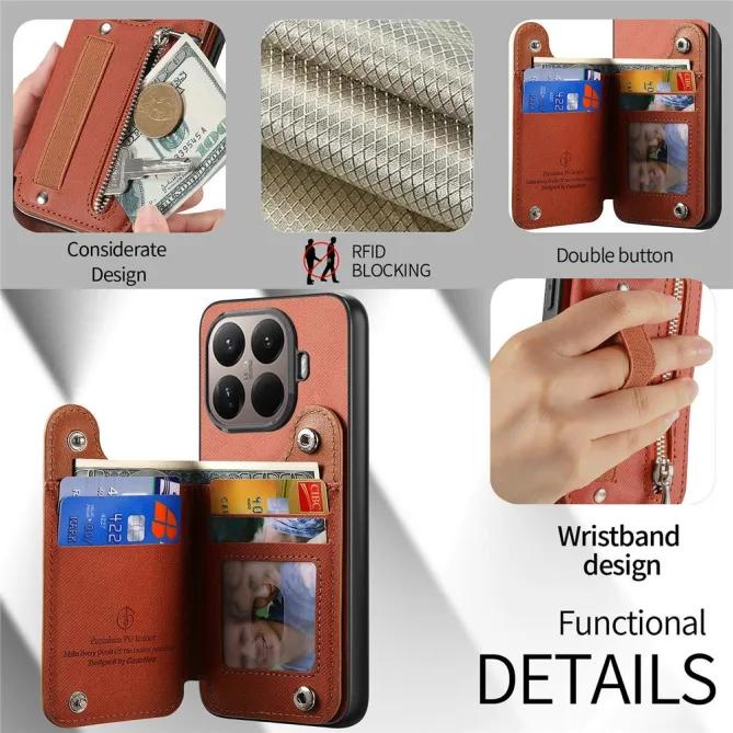 Coque Xiaomi 17T Pro Portefeuille Dos RFID Zippé