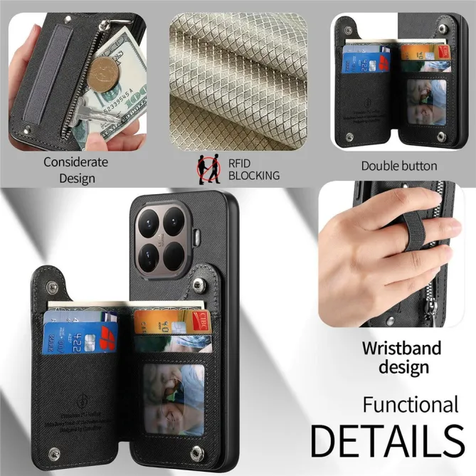 Coque Xiaomi 17T Pro Portefeuille Dos RFID Zippé