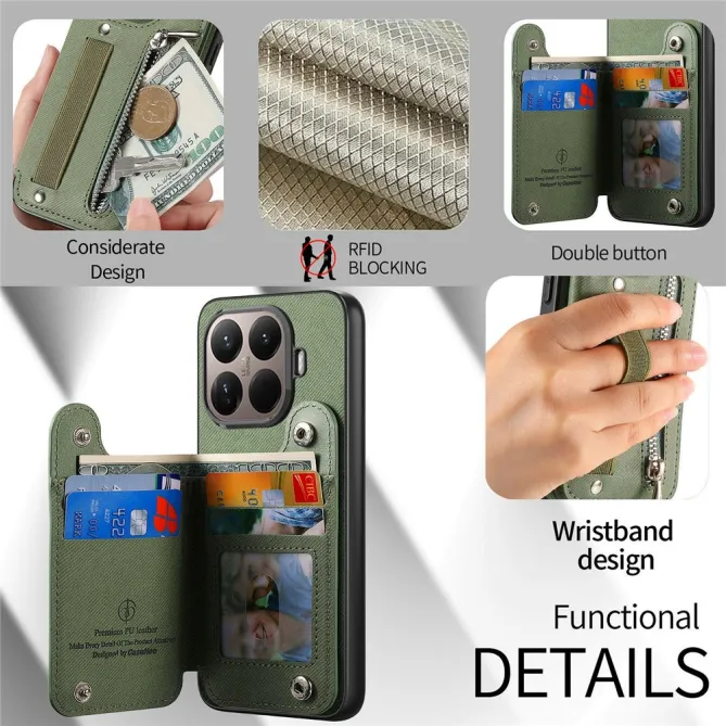 Coque Xiaomi 17T Pro Portefeuille Dos RFID Zippé