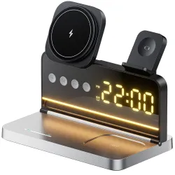 Station de Charge Sans Fil 3 en 1 Réveil et Lampe d'Ambiance