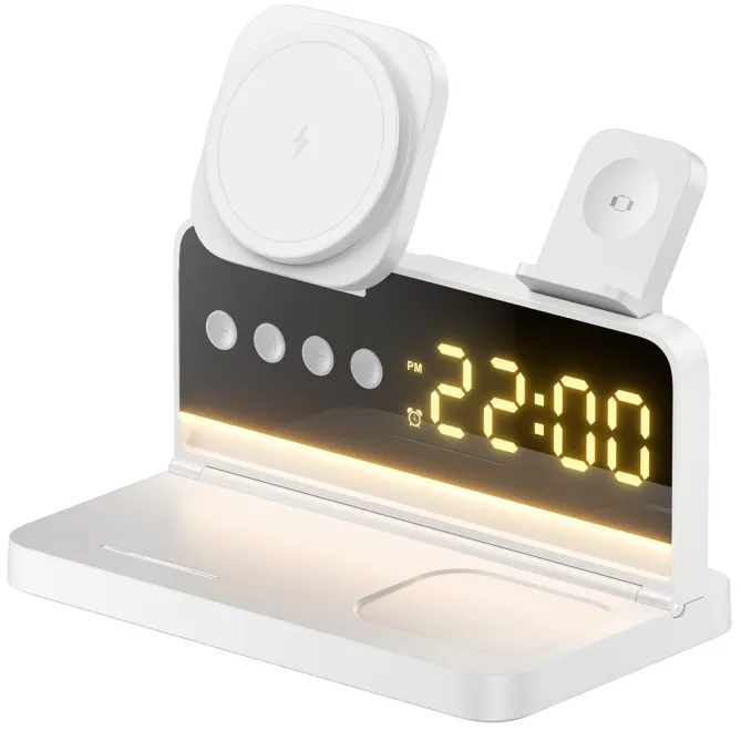 Station de Charge Sans Fil 3 en 1 Réveil et Lampe d'Ambiance