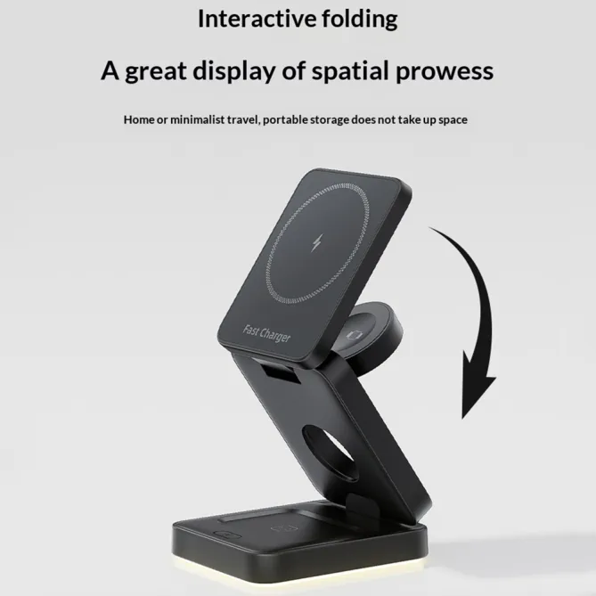 Chargeur Sans Fil Pliable 3 en 1 Veilleuse Tactile