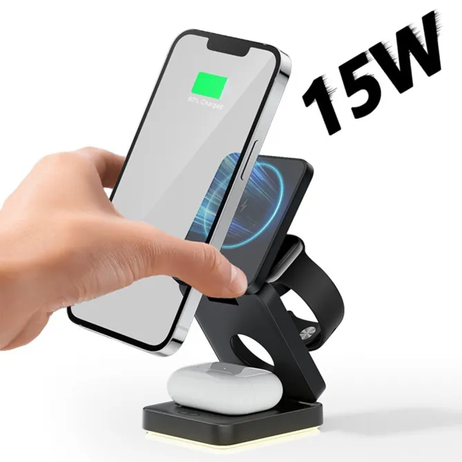 Chargeur Sans Fil Pliable 3 en 1 Veilleuse Tactile