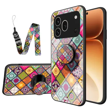 Coque Honor 600 Pro Verre Trempé Patchwork Mandala avec Support et Lanière