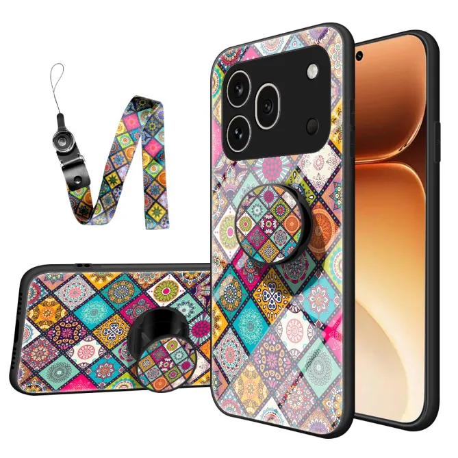 Coque Honor 600 Pro Verre Trempé Mandala Coloré Support et Lanière