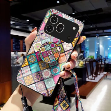 Coque Honor 600 Pro Verre Trempé Mandala Coloré Support et Lanière