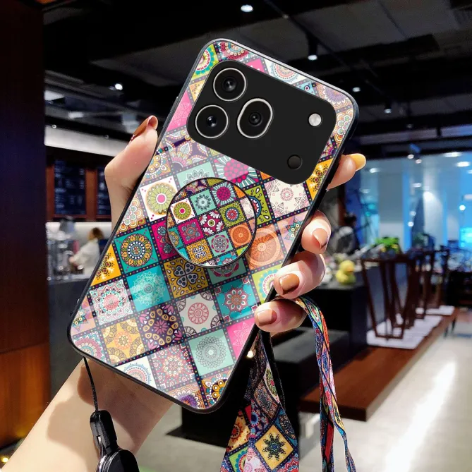 Coque Honor 600 Pro Verre Trempé Mandala Coloré Support et Lanière