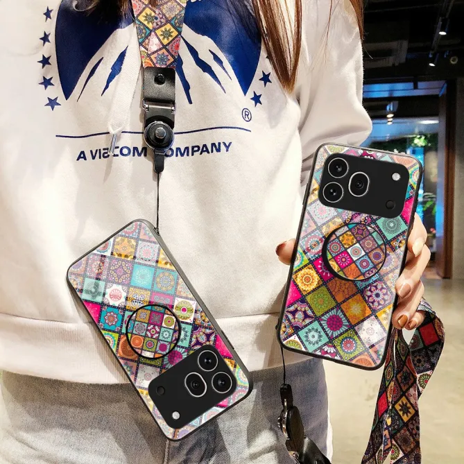 Coque Honor 600 Pro Verre Trempé Mandala Coloré Support et Lanière