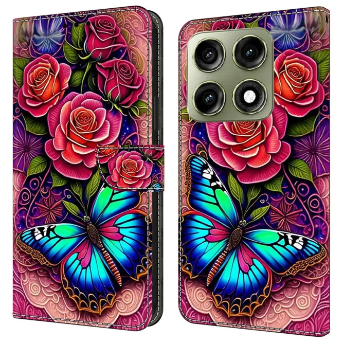 Housse Motorola Edge 70 Pro Papillon Turquoise et Roses