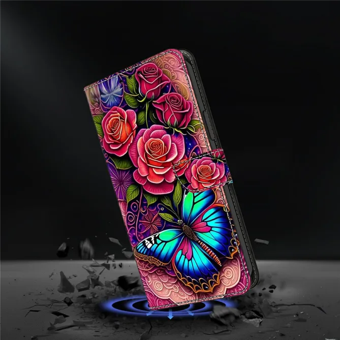 Housse Motorola Edge 70 Pro Papillon Turquoise et Roses