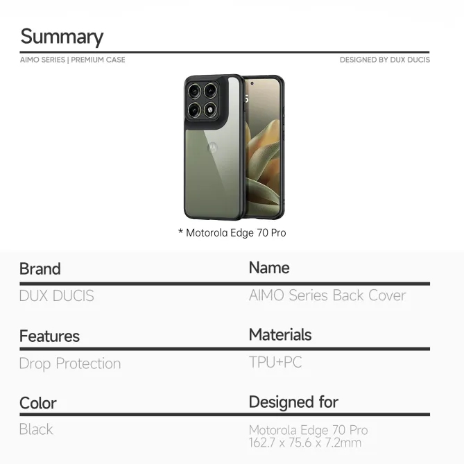 Coque Motorola Edge 70 Pro Aimo transparente certifiée chute SGS