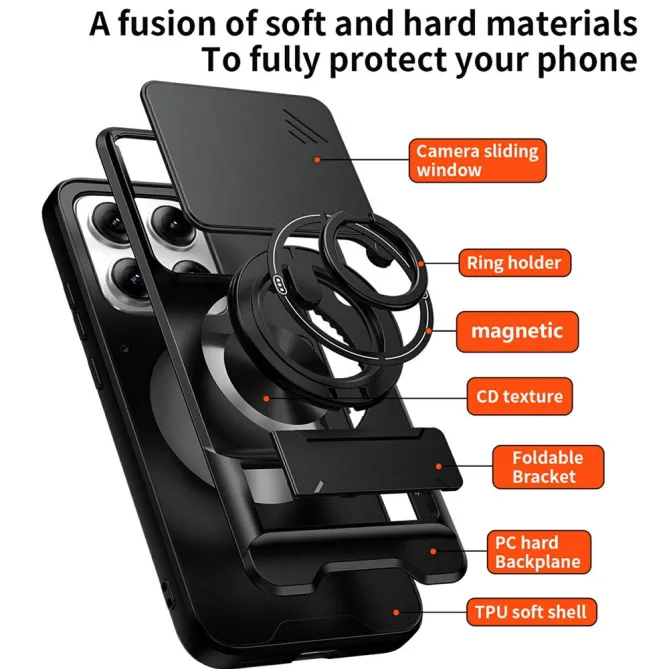 Coque Motorola Edge 70 Pro Cache Caméra Coulissant Anneau et Double Béquille