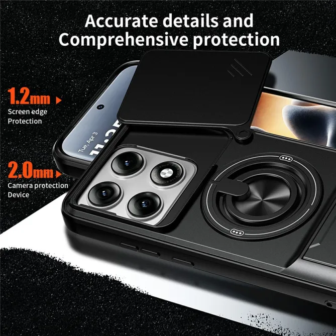 Coque Motorola Edge 70 Pro Cache Caméra Coulissant Anneau et Double Béquille
