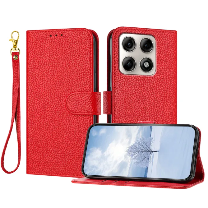 Housse Motorola Edge 70 Pro Simili Cuir Litchi avec Dragonne