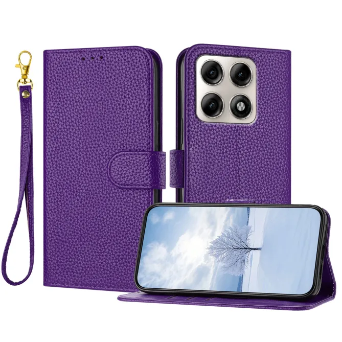 Housse Motorola Edge 70 Pro Simili Cuir Litchi avec Dragonne